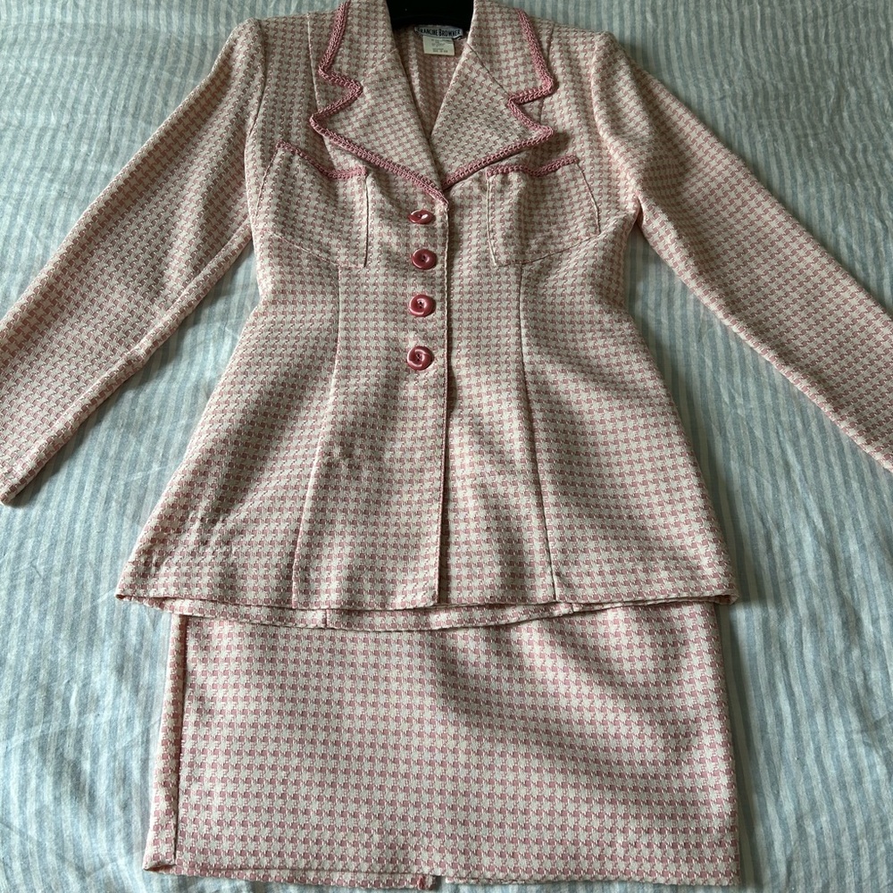 Pink and Cream Suit with Notched Collar and Braided Trim